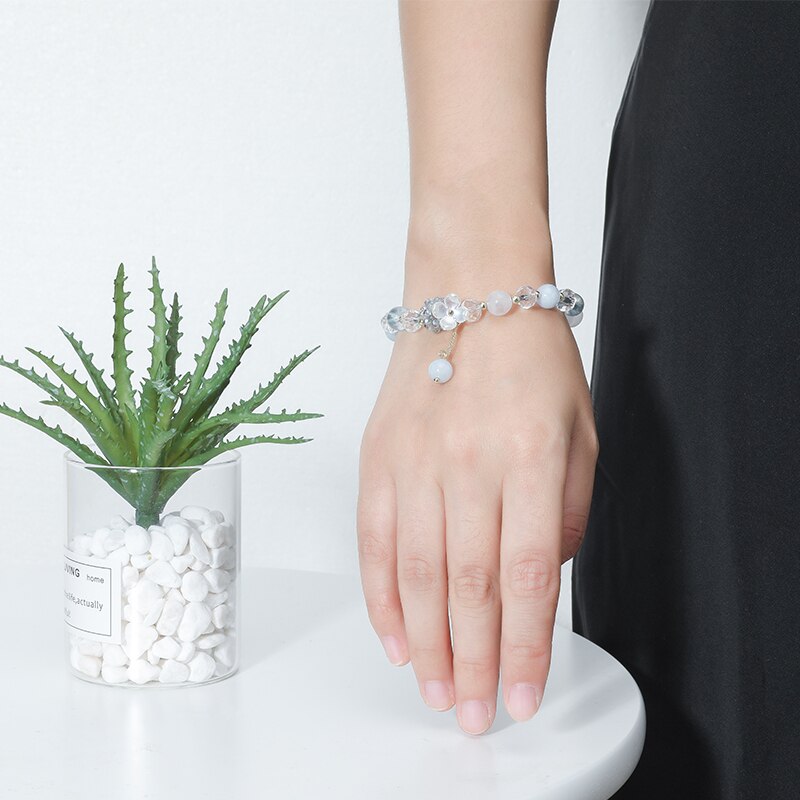 JD Hand Made Jewelry Exquisite Chalcedony Cat Eyes Stone Crystal Beads Bracelet Flower Star Design Pendant Bracelet For Girl