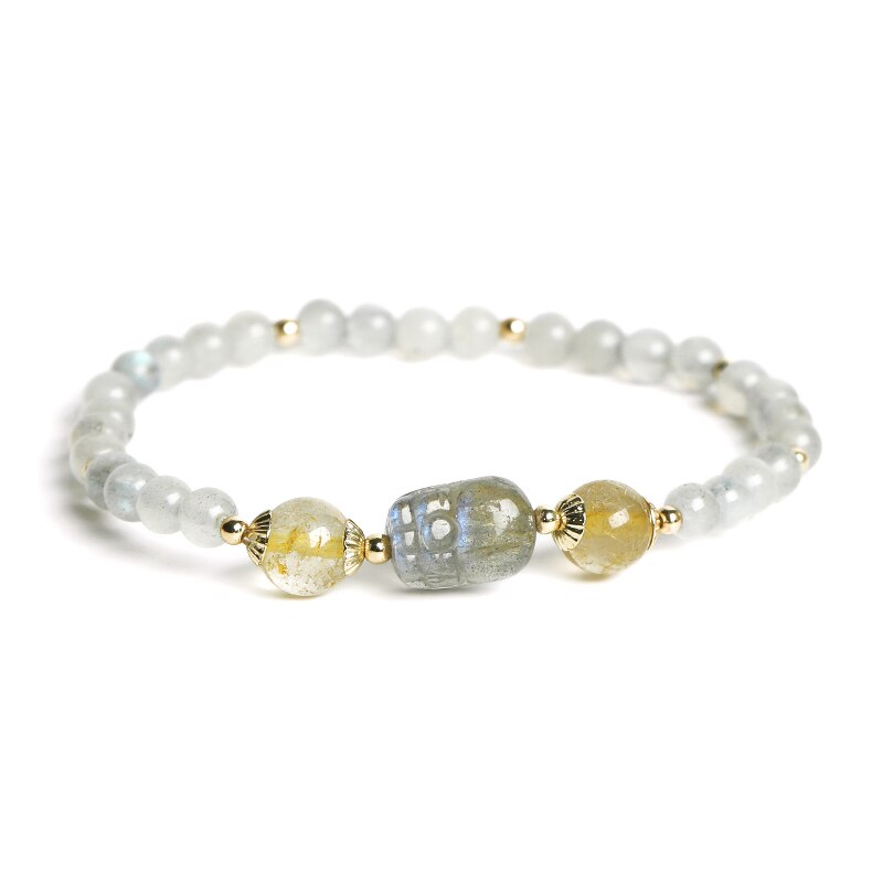 JD Romantic Natural Strawberry Quartz Gray Moonstone Tourmaline Pixiu Bracelets Women Tiny Round Beads Lovely Strand Wristband