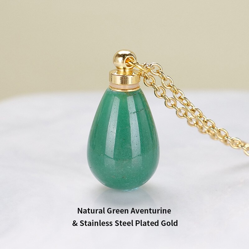 JD Natural Red Jasper Small Perfume Bottle Pendant Necklace Women Colorful Water Drop Essential Oil Bottle Charms Chain Choker