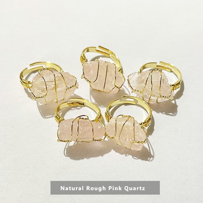 JD Natural Stone Irregular Wire Wrap Women Rings Healing Rough Stone Jewelry Fluorite Fashion Finger Ring Unique Jewelry Female
