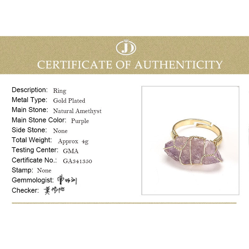 JD Natural Stone Irregular Wire Wrap Women Rings Healing Rough Stone Jewelry Fluorite Fashion Finger Ring Unique Jewelry Female