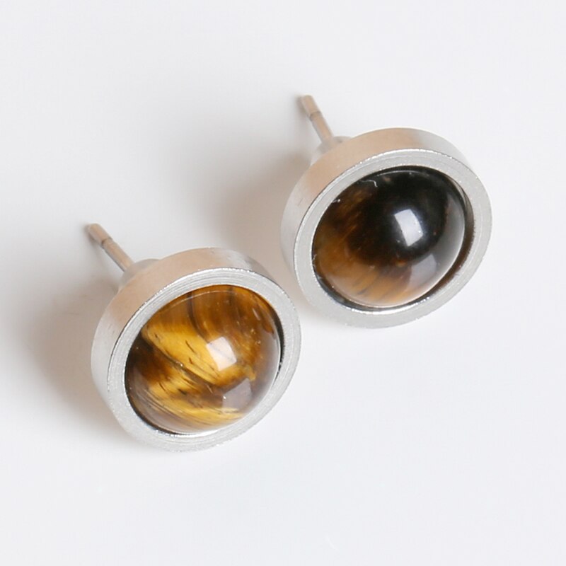 CHANGE BETTER Handmade Lovely 10mm Natural Stone Stud Earrings Stainless Steel Earrings Tiger Eyes Agate Women Jewelry OLstyle