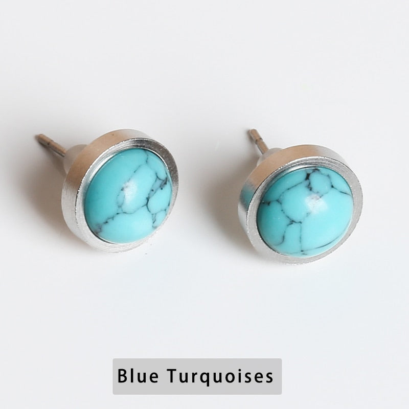 CHANGE BETTER Handmade Lovely 10mm Natural Stone Stud Earrings Stainless Steel Earrings Tiger Eyes Agate Women Jewelry OLstyle