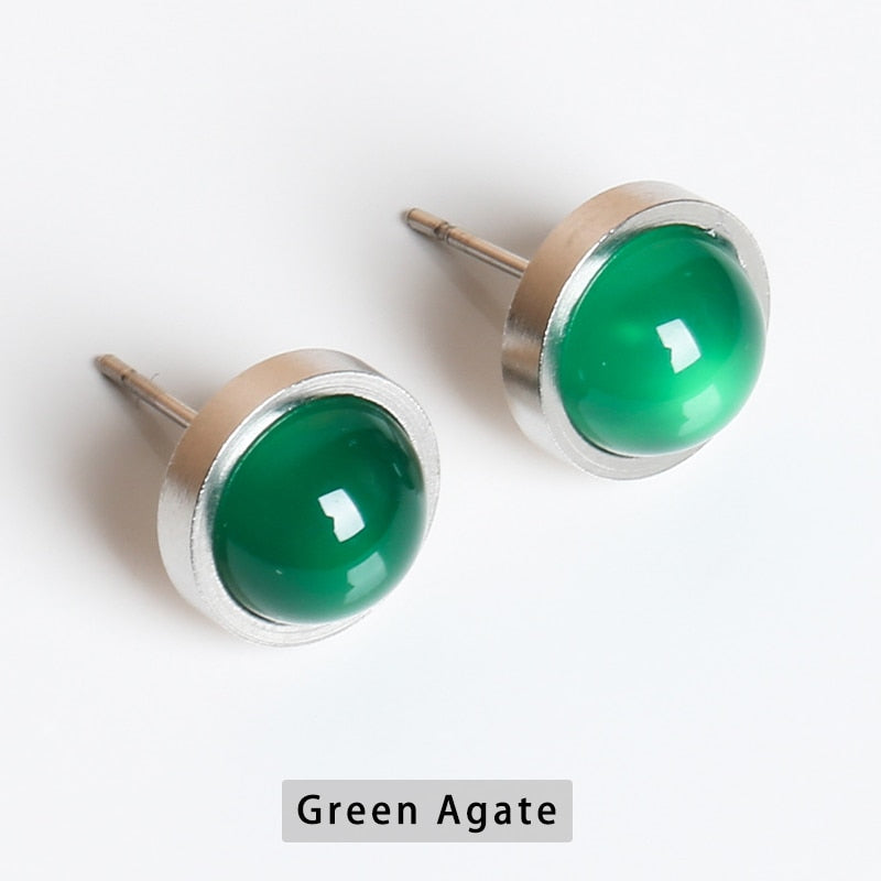 CHANGE BETTER Handmade Lovely 10mm Natural Stone Stud Earrings Stainless Steel Earrings Tiger Eyes Agate Women Jewelry OLstyle