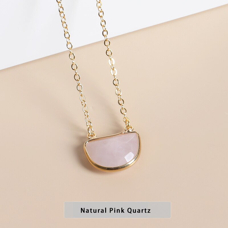 JD Geometric Lapis Lazuli Aventurine Pink Crystal Dalmatian Jasper Clavicle Chain Necklace Pendant For Women Gift 46+5cm