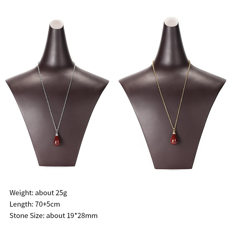 JD Natural Red Jasper Small Perfume Bottle Pendant Necklace Women Colorful Water Drop Essential Oil Bottle Charms Chain Choker