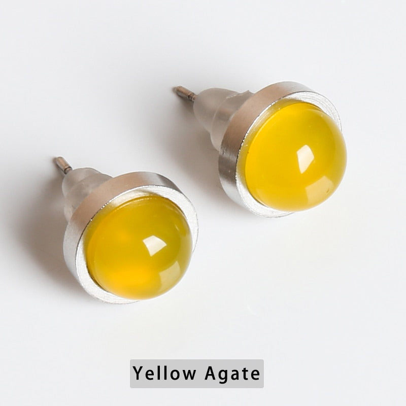 CHANGE BETTER Handmade Lovely 10mm Natural Stone Stud Earrings Stainless Steel Earrings Tiger Eyes Agate Women Jewelry OLstyle