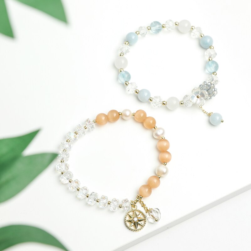 JD Hand Made Jewelry Exquisite Chalcedony Cat Eyes Stone Crystal Beads Bracelet Flower Star Design Pendant Bracelet For Girl