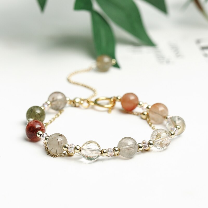 JD Natural Mixed Rutilated Quartz Crystal Bracelet For Women Girls Trendy Gold Color Bracelet Feminine Adjustable Jewelry Gift
