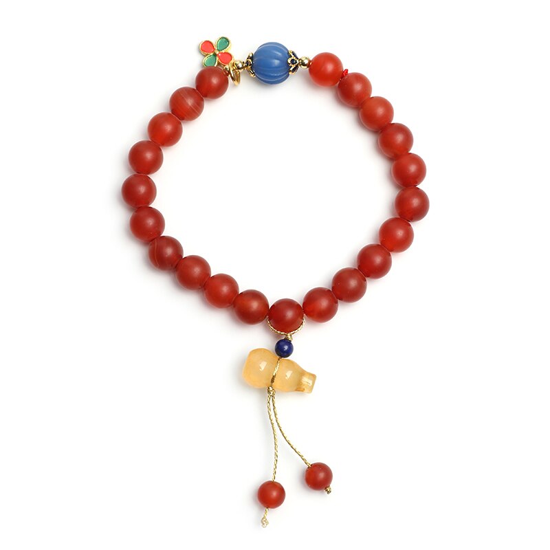 JD Ethnic 8mm Natural Frost Red Agate Beads Gourd Statue Jade Pendant Strand Bracelets for Women Fashion Jewelry Handmade