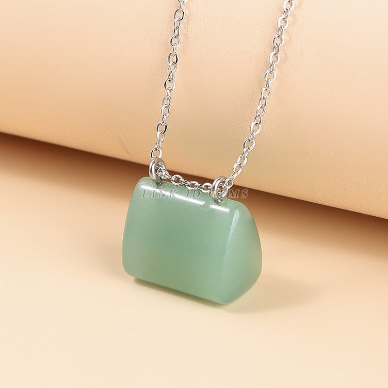 JD Natural Stone Green Aventurine Jaspers Hand Bag Shape Pendant Necklace Women Trendy Healing Charm Beautiful Gemstone Jewelry