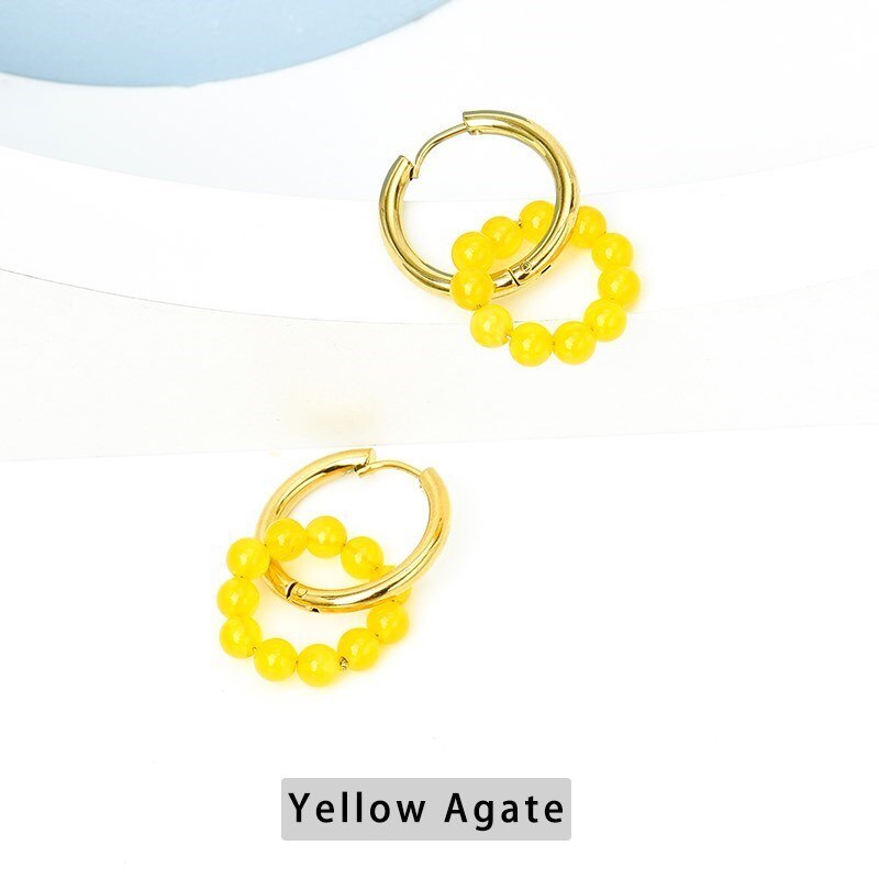 Change Better Trendy Jewelry Natural Stone Small Beads Hoop Earrings Women Colorful Gemstone Elegant Gold Color Stud Earrings