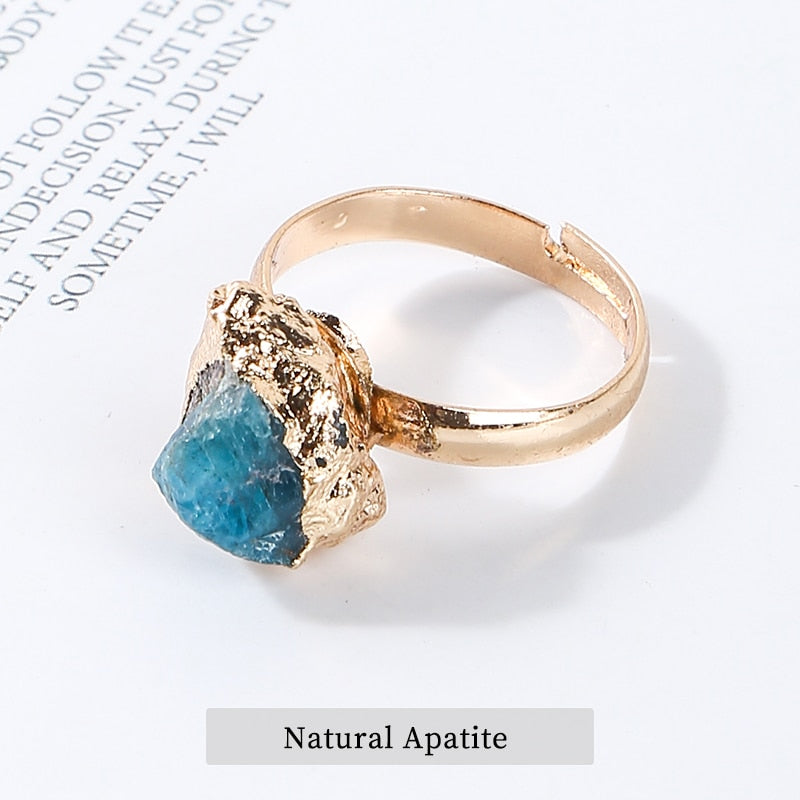 JD Purple Quartz Adjustable Ring Irregular Natural Rough Stone Crystal Druse Jewellery Women No Finger Size Limited Gold Color