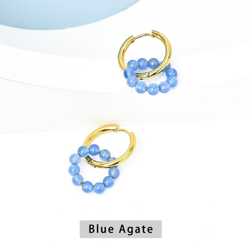 Change Better Trendy Jewelry Natural Stone Small Beads Hoop Earrings Women Colorful Gemstone Elegant Gold Color Stud Earrings