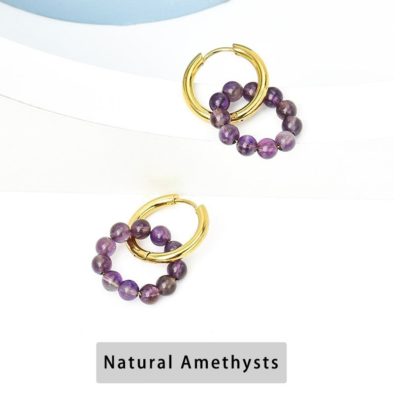 Change Better Trendy Jewelry Natural Stone Small Beads Hoop Earrings Women Colorful Gemstone Elegant Gold Color Stud Earrings
