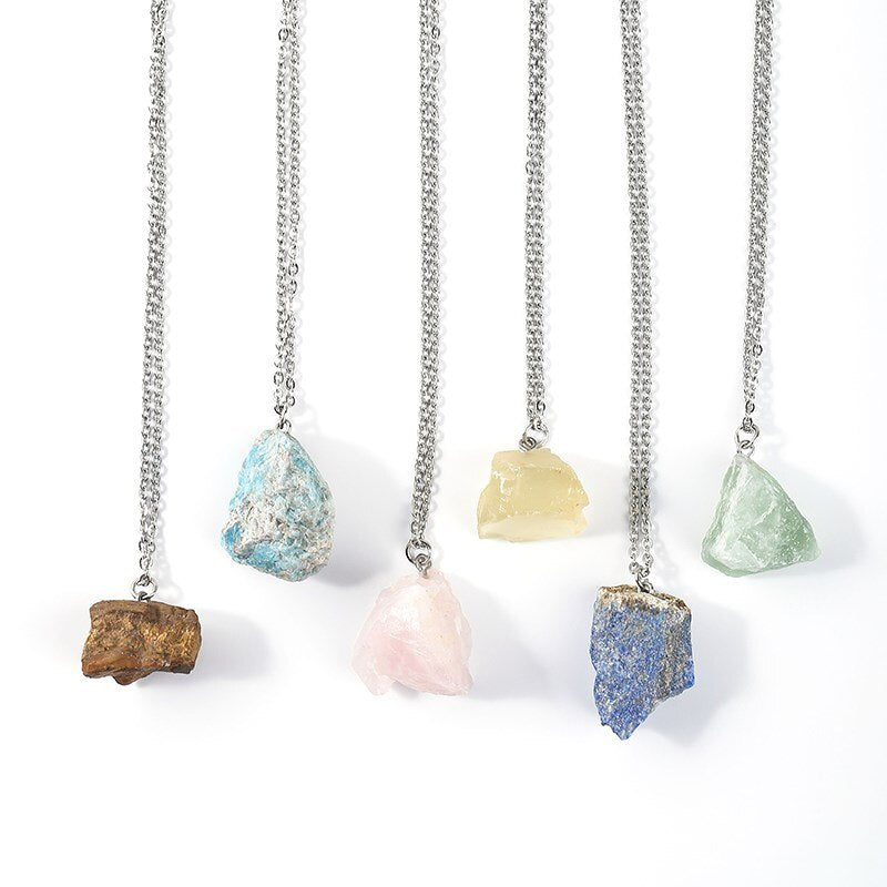 JD 1PC Natural Apatite Healing Stone Pendant With Pink Quartz Mineral Lapis Lazuli Necklace For DIY Gift Women's Jewelry