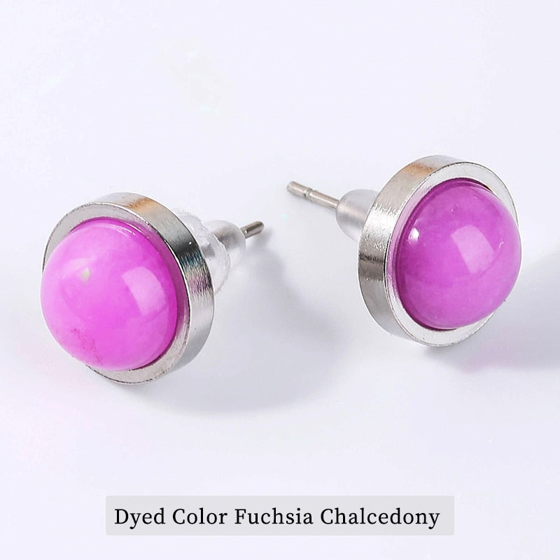 CHANGE BETTER Handmade Lovely 10mm Natural Stone Stud Earrings Stainless Steel Earrings Tiger Eyes Agate Women Jewelry OLstyle