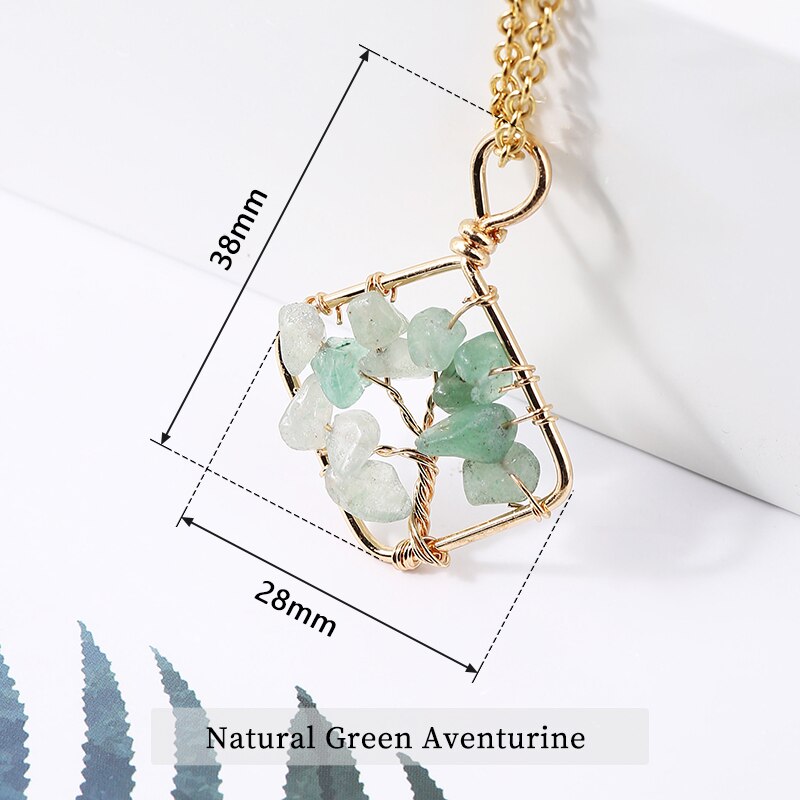 JD Natural Crystal Gravel Beads Tree of Lift Pendant Necklace Reiki Healing Amethysts Chip Stone Braided copper wire Jewelry