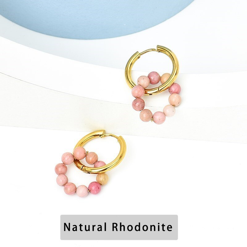 Change Better Trendy Jewelry Natural Stone Small Beads Hoop Earrings Women Colorful Gemstone Elegant Gold Color Stud Earrings