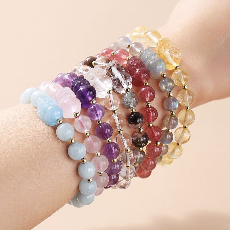 JD Natural Pink Strawberry Crystal Pixiu Bracelet Jewelry Bring Health Wealth Female Personality Design Quartz Beaded Bracelet