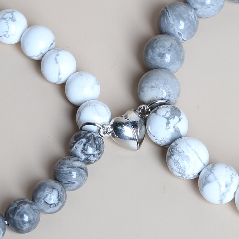 JD Couple Bracelet Natural White Turquoise Map Stone 8mm Magnet Clasp For Dear Valentine's Day Gift Bracelet Jewelry