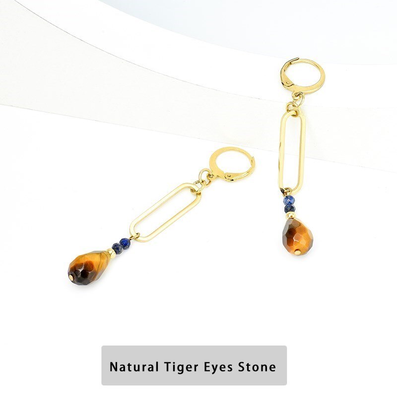 Change Better Natural Tiger Eye Faceted Water Drop Earring Women Gold Color Stainless Steel Dangle Ear Stud For Party Gifts