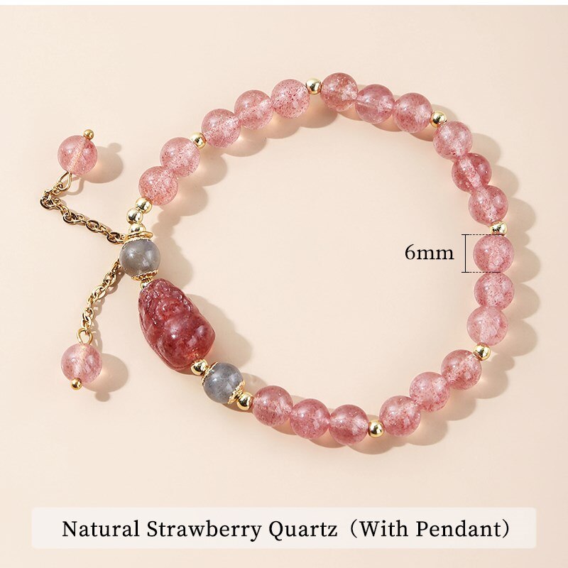 JD Natural Pink Strawberry Crystal Pixiu Bracelet Jewelry Bring Health Wealth Female Personality Design Quartz Beaded Bracelet