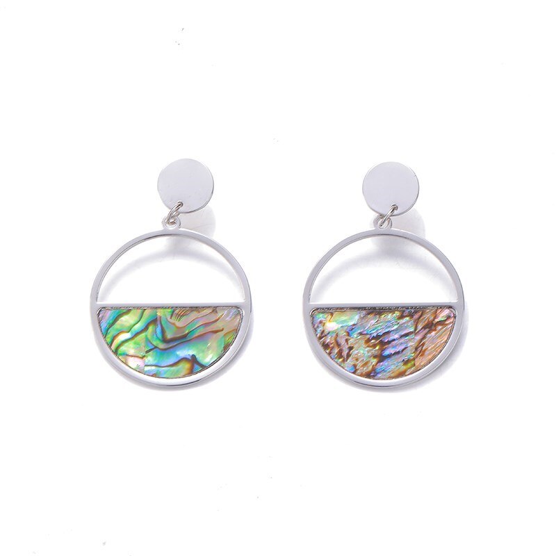 CHANGE BETTER Natural Abalone Shell Pattern Round Drop Earrings Women Vintage Stainless Steel Hook Ear Studs Jewelry Girls Gift