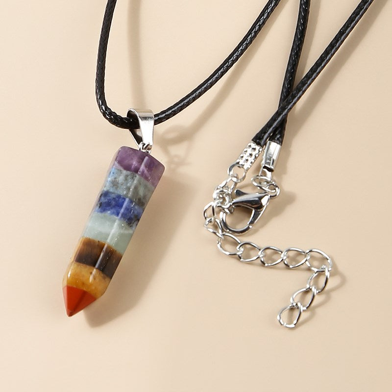 JD Natural Crystal Pendant Colourful Necklace Hexagonal Pendulum Seven Chakras Mineral Jewelry Healing Stone Souvenir Gift