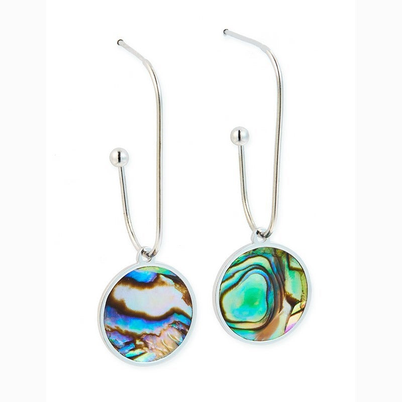CHANGE BETTER Natural Abalone Shell Pattern Round Drop Earrings Women Vintage Stainless Steel Hook Ear Studs Jewelry Girls Gift