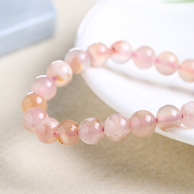 JD Natural Cherry Blossom Agate Beaded Bracelet Women Amulet Fashion Mixed Charm Sakura Flower Energy Yoga Bangles Jewelry Gift