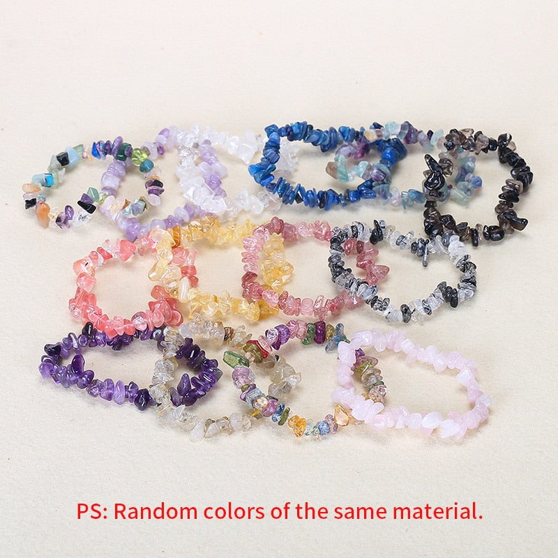 JD Natural Crystal Amethysts Chip Beads Bracelet Irregular Gravel Quartz Bangles Healing Charm Gifts for Women Men Wrist Jewelry