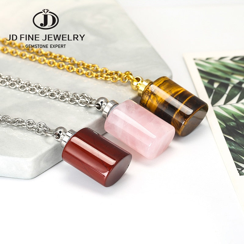 JD Essential Oil Diffuser Perfume Bottle Pendant Necklace Natural Tiger Eyes Stone Stainless Steel Jewelry Dropshipping 22Colors