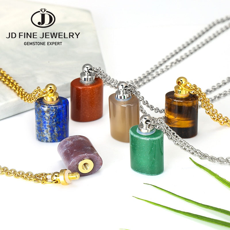 JD Essential Oil Diffuser Perfume Bottle Pendant Necklace Natural Tiger Eyes Stone Stainless Steel Jewelry Dropshipping 22Colors