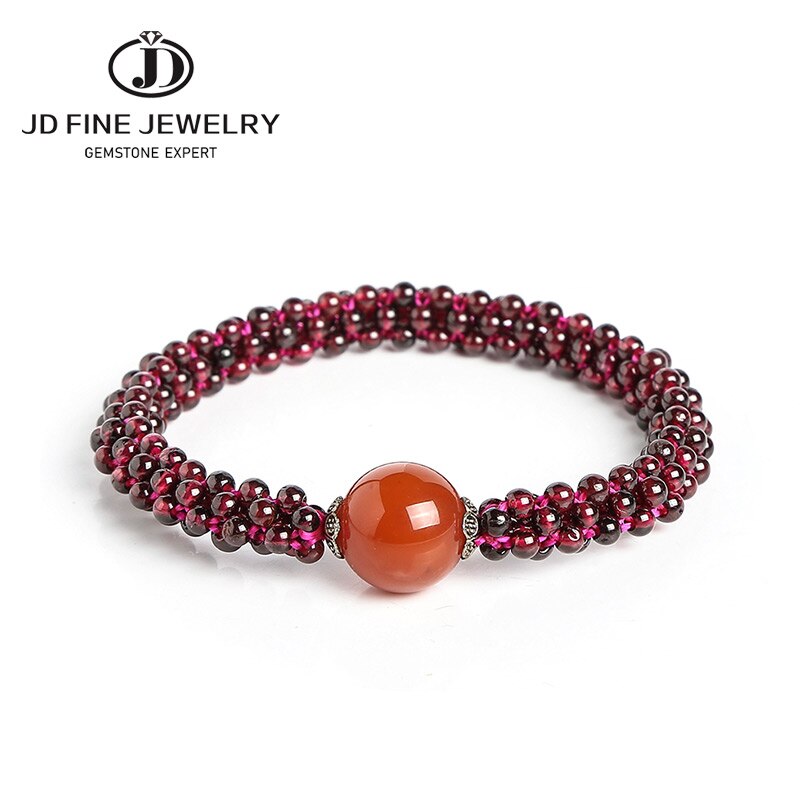 JD 3mm Natural Stone Red Garnet Beaded Bracelet Women Elegant Amethyst Red Agate Rope Braid Lucky Bangles Yoga Energy Wrist Gift