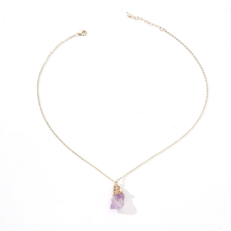 JD Natural Stone Amethyst Crystal Pendant Necklace Brazil Druzy Irregular Shape Lavender Semi-precious Handmade Jewelry Necklace