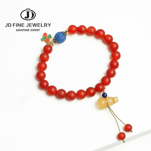 JD Ethnic 8mm Natural Frost Red Agate Beads Gourd Statue Jade Pendant  Strand Bracelets for Women Fashion Jewelry Handmade