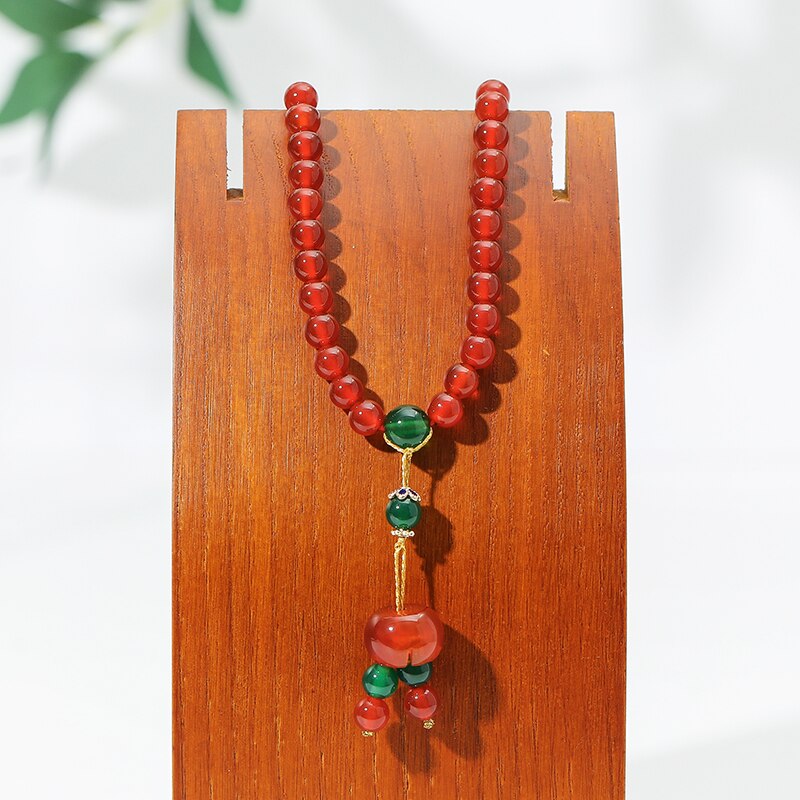 JD Natural Red Agate Multi-circle Beaded Bracelets For Women 6mm Round Bead Handmade Pendant Necklace Yoga Buddha Prayer Jewelry