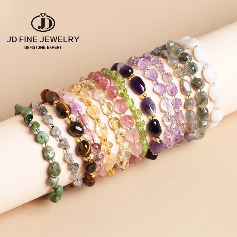 JD Natural Raw Crystal Peridot Chip Stone Beads Bracelets Women Smooth Irregular Amethyst Lemon Quartz Reiki Healing Bangles