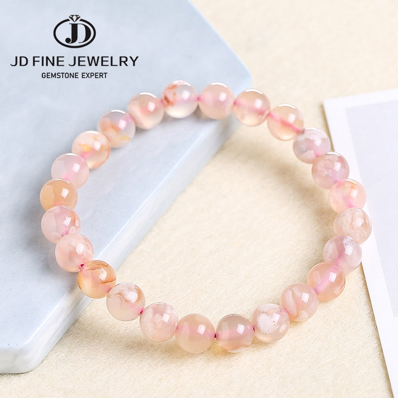 JD Natural Cherry Blossom Agate Beaded Bracelet Women Amulet Fashion Mixed Charm Sakura Flower Energy Yoga Bangles Jewelry Gift