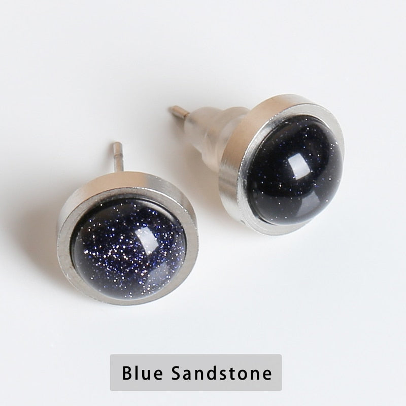 CHANGE BETTER Handmade Lovely 10mm Natural Stone Stud Earrings Stainless Steel Earrings Tiger Eyes Agate Women Jewelry OLstyle