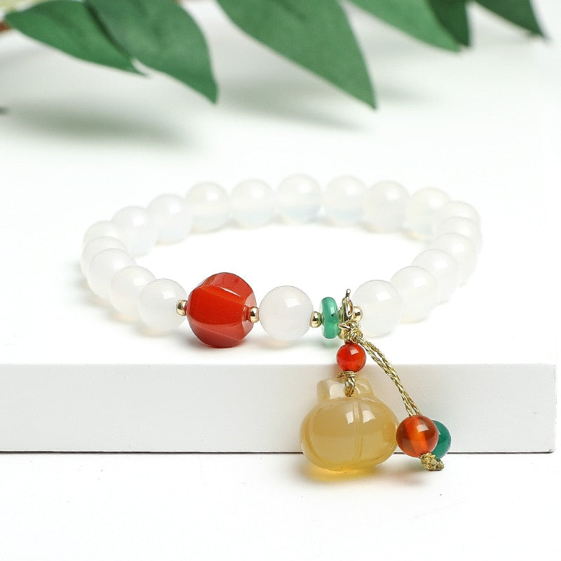 JD Natural White/Red/Green Agate Handmade Bracelets Exquisite Pumpkin Jade Beads Bracelet Lucky Jewelry Gift For Women