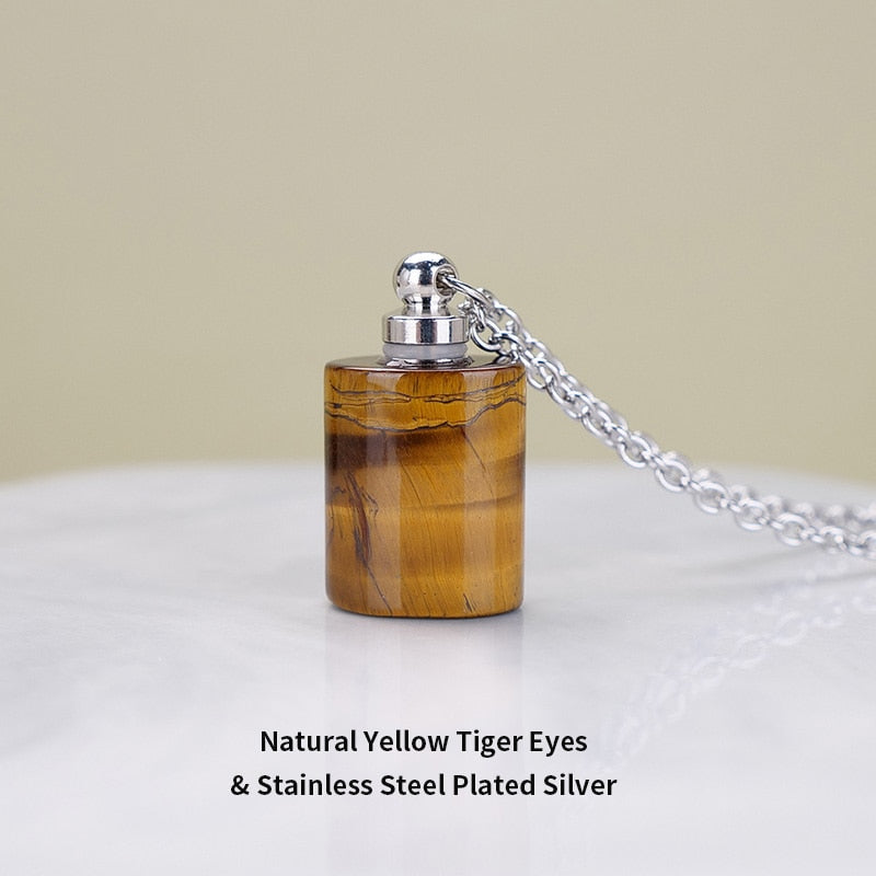 JD Essential Oil Diffuser Perfume Bottle Pendant Necklace Natural Tiger Eyes Stone Stainless Steel Jewelry Dropshipping 22Colors