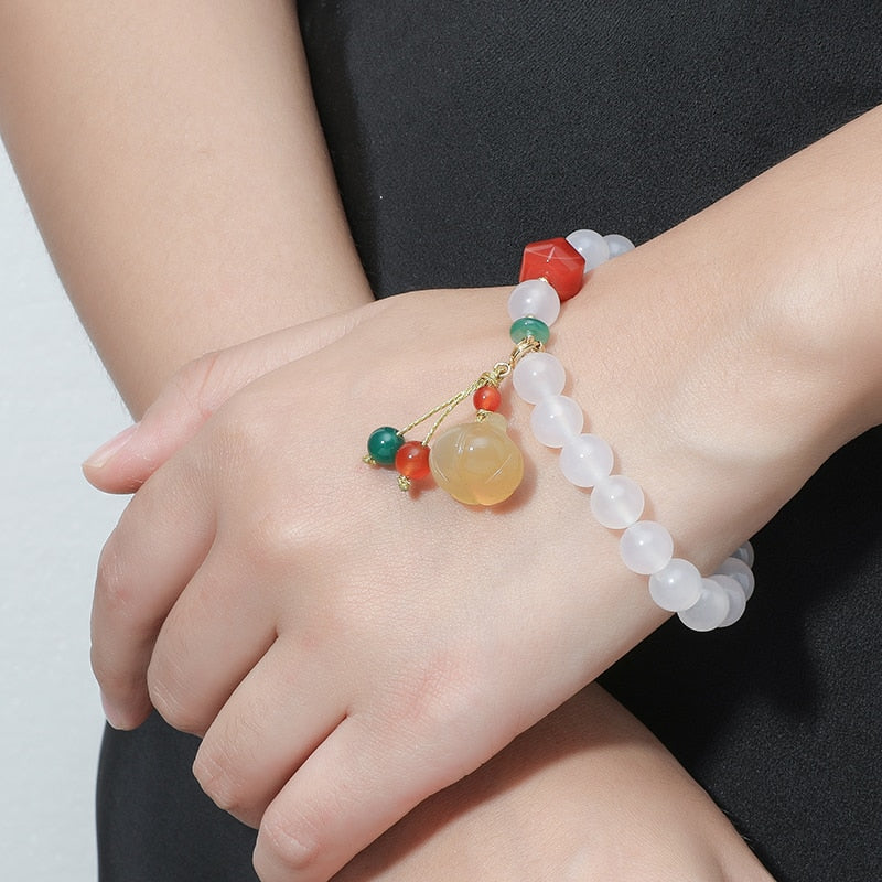 JD Natural White/Red/Green Agate Handmade Bracelets Exquisite Pumpkin Jade Beads Bracelet Lucky Jewelry Gift For Women