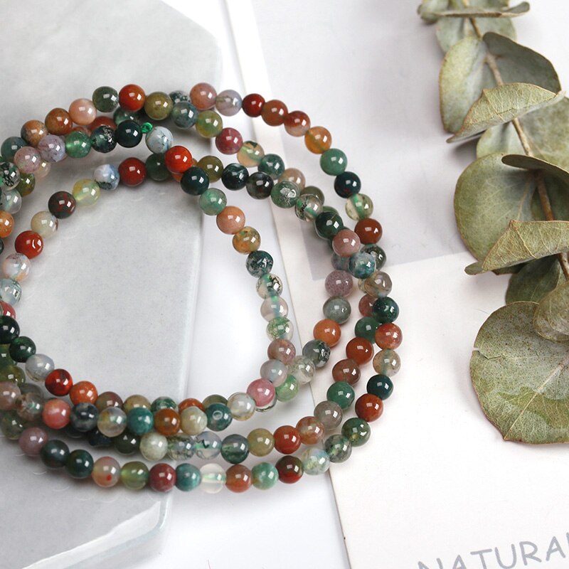 JD 6-7mm Natural Indian Agate Tourmaline Color Crystal Bracelet Buddha Beads Natural Stone Made Colorful Good Quality Multilayer