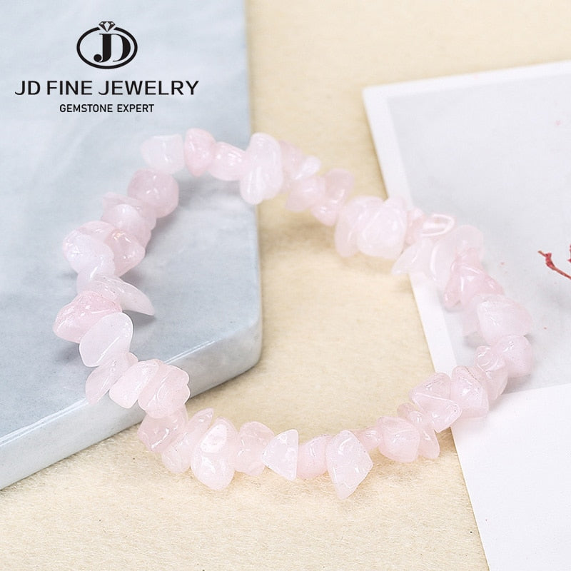 JD Natural Crystal Amethysts Chip Beads Bracelet Irregular Gravel Quartz Bangles Healing Charm Gifts for Women Men Wrist Jewelry