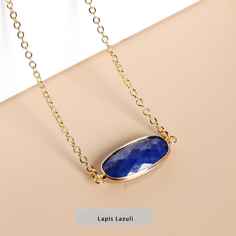 JD Natural Stone Pendant Double Hole Flash Labradorite Lapis Lazuli Oval Necklace Gold Color Charm Jewelry Making DIY Necklace