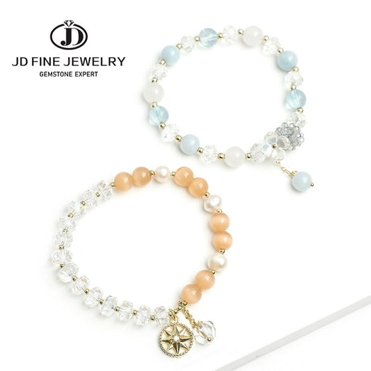 JD Hand Made Jewelry Exquisite Chalcedony Cat Eyes Stone Crystal Beads Bracelet  Flower Star  Design Pendant Bracelet For Girl