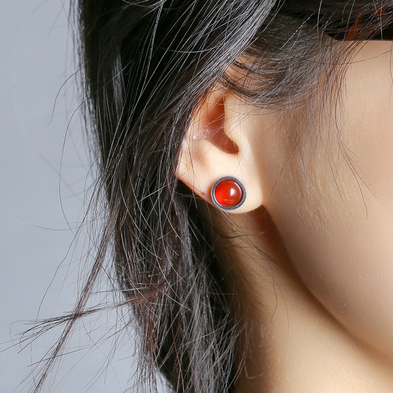 CHANGE BETTER Handmade Lovely 10mm Natural Stone Stud Earrings Stainless Steel Earrings Tiger Eyes Agate Women Jewelry OLstyle