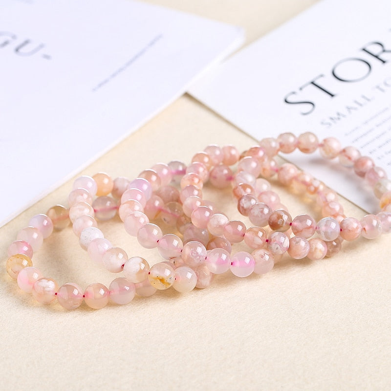 JD Natural Cherry Blossom Agate Beaded Bracelet Women Amulet Fashion Mixed Charm Sakura Flower Energy Yoga Bangles Jewelry Gift